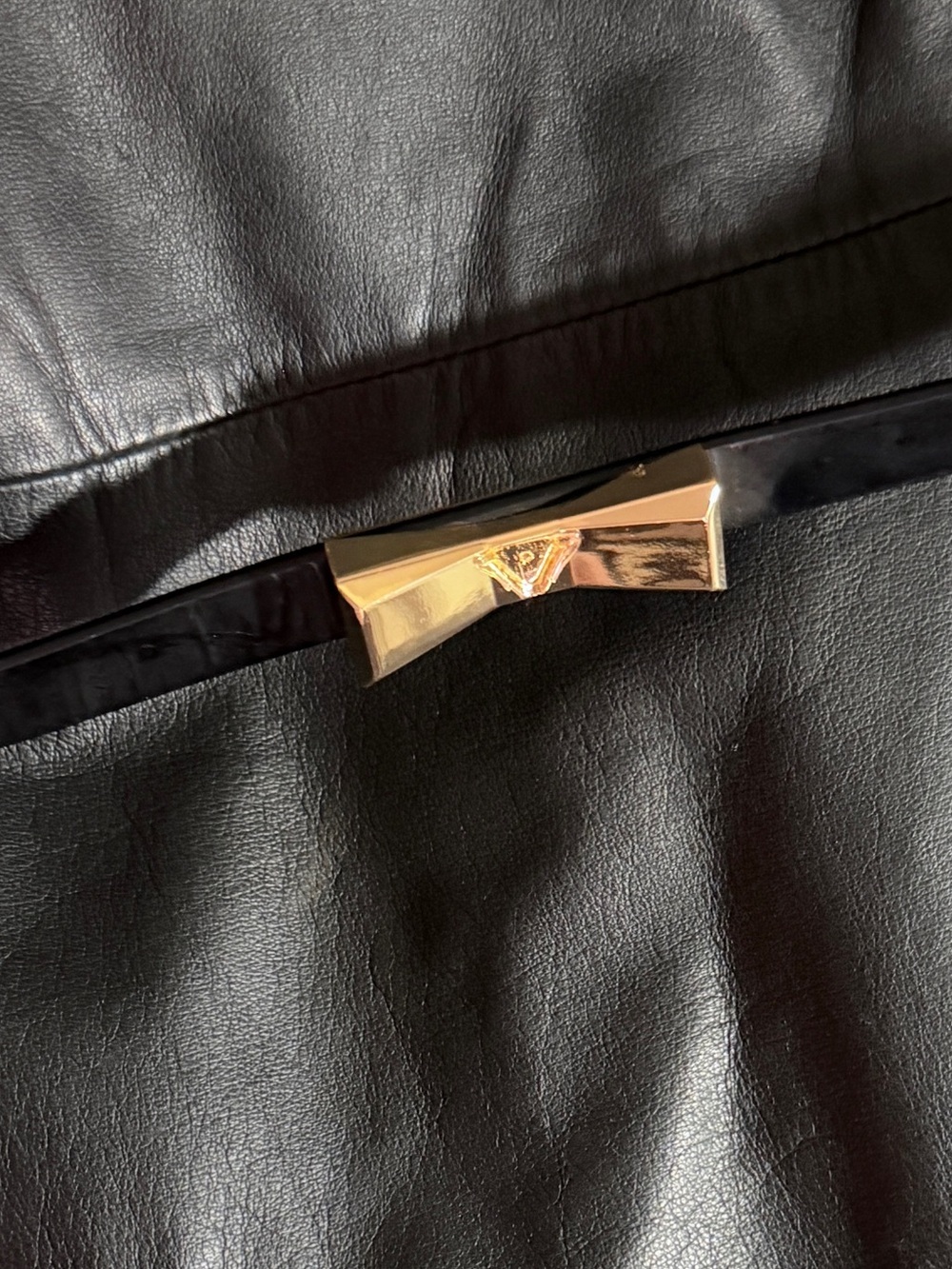 Ted Baker Bow Black Patent Skinny Belt with Gold Bow Buckle